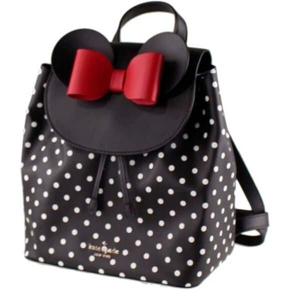 S NWB Kate Spade Disney Minnie Mouse Flap Black Leather Backpack K4642 main image 4